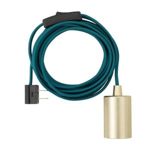 imageGLOBE Electric 69997 Emile 1Light Plugin Exposed Pendant 15ft Teal Cloth Cord inLine OnOff Rocker Switch Brass Socket 180 Bulb Not Included