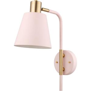 imageGLOBE Electric Cleo 1Light Plugin or Hardwire Wall Sconce Blush Pink Matte Brass Accents Black Cloth Cord Bulb Not Included