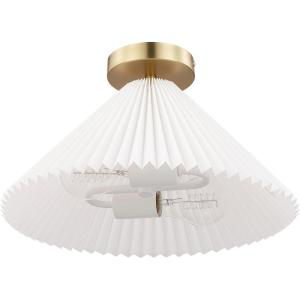 imageGLOBE Novogratz x Electric 66000085 Novogratz x 2Light Matte Brass Flush Mount Ceiling Light with OffWhite Pleated Fabric ShadeBrass Flush