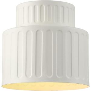 imageGLOBE Novogratz x Electric 66000085 Novogratz x 2Light Matte Brass Flush Mount Ceiling Light with OffWhite Pleated Fabric ShadeFauxCeramic Shade  White