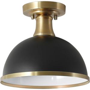 imageGLOBE Novogratz x Electric 66000085 Novogratz x 2Light Matte Brass Flush Mount Ceiling Light with OffWhite Pleated Fabric ShadeMatte Black