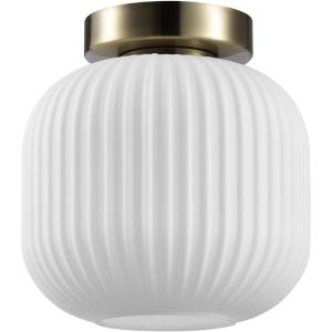 imageGLOBE Novogratz x Electric 66000085 Novogratz x 2Light Matte Brass Flush Mount Ceiling Light with OffWhite Pleated Fabric ShadeMatte Brass  Ribbed Shade