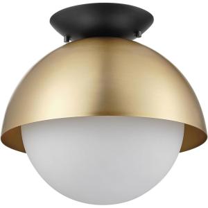 imageGLOBE Novogratz x Electric 66000085 Novogratz x 2Light Matte Brass Flush Mount Ceiling Light with OffWhite Pleated Fabric ShadeMatte Brass