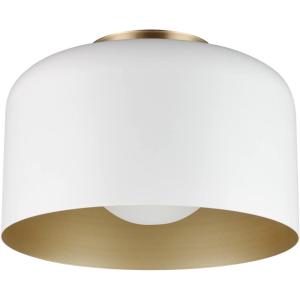 imageGLOBE Novogratz x Electric 66000085 Novogratz x 2Light Matte Brass Flush Mount Ceiling Light with OffWhite Pleated Fabric ShadeMatte White  Amy
