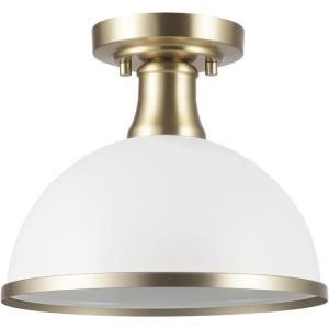 imageGLOBE Novogratz x Electric 66000085 Novogratz x 2Light Matte Brass Flush Mount Ceiling Light with OffWhite Pleated Fabric ShadeMatte White  Frosted Shade