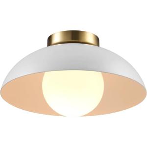 imageGLOBE Novogratz x Electric 66000085 Novogratz x 2Light Matte Brass Flush Mount Ceiling Light with OffWhite Pleated Fabric ShadeMatte White  Opal Shade