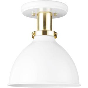 imageGLOBE Novogratz x Electric 66000085 Novogratz x 2Light Matte Brass Flush Mount Ceiling Light with OffWhite Pleated Fabric ShadeMatte White