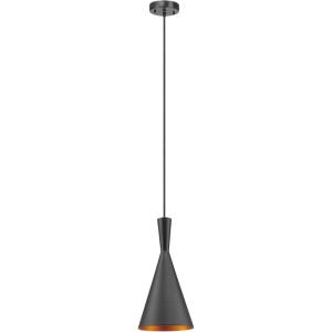 imageGLOBE Novogratz x Electric 67000104 Novogratz x 14W LED Integrated Glossy Black Pendant Lighting with White Interior Shade and Black CordMatte Black  Gold