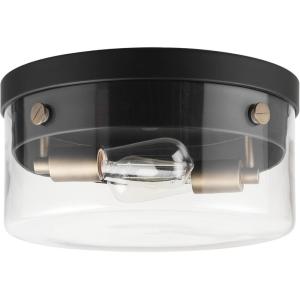 imageGlobe Electric 60616 2Light Flush Mount Ceiling Light Matte Brass Clear Glass Shade E26 Bulb Bedroom Lights for Ceiling Ceiling Light Fixture Light Fixtures Ceiling Mount Bulb Not IncludedMatte Black  Brass