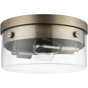 imageGlobe Electric 60616 2Light Flush Mount Ceiling Light Matte Brass Clear Glass Shade E26 Bulb Bedroom Lights for Ceiling Ceiling Light Fixture Light Fixtures Ceiling Mount Bulb Not IncludedMatte Brass