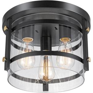 imageGlobe Electric 60616 2Light Flush Mount Ceiling Light Matte Brass Clear Glass Shade E26 Bulb Bedroom Lights for Ceiling Ceiling Light Fixture Light Fixtures Ceiling Mount Bulb Not IncludedDark Bronze  Brass