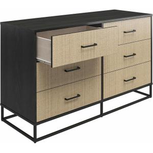 imageNovogratz Kelly 6 Drawer Dresser Faux Rattan ampamp Black OakBlack Oak