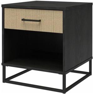imageNovogratz Kelly Nightstand Faux Rattan ampamp Black OakBlack and Faux Rattan