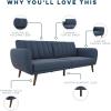 imageNovogratz Brittany 815quot Futon Sofa Bed and Couch Sleeper Ivory BoucleBlue Linen