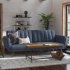 imageNovogratz Brittany 815quot Futon Sofa Bed and Couch Sleeper Ivory BoucleBlue Linen