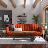 imageNovogratz Brittany 815quot Futon Sofa Bed and Couch Sleeper Ivory BouclePersimmon Linen