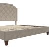 imageNovogratz Eloise Upholstered Platform Bed Frame with Tall 56quot Button Tufted Headboard Queen Navy Blue ChenilleIvory