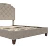 imageNovogratz Eloise Upholstered Platform Bed Frame with Tall 56quot Button Tufted Headboard Queen Navy Blue ChenilleIvory