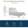 imageNovogratz Eloise Upholstered Platform Bed Frame with Tall 56quot Button Tufted Headboard Queen Navy Blue ChenilleIvory