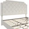imageNovogratz Eloise Upholstered Platform Bed Frame with Tall 56quot Button Tufted Headboard Queen Navy Blue ChenilleIvory