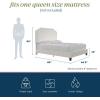 imageNovogratz Eloise Upholstered Platform Bed Frame with Tall 56quot Button Tufted Headboard Queen Navy Blue ChenilleIvory