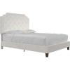 imageNovogratz Eloise Upholstered Platform Bed Frame with Tall 56quot Button Tufted Headboard Queen Navy Blue ChenilleIvory