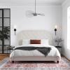imageNovogratz Eloise Upholstered Platform Bed Frame with Tall 56quot Button Tufted Headboard Queen Navy Blue ChenilleIvory
