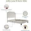imageNovogratz Eloise Upholstered Platform Bed Frame with Tall 56quot Button Tufted Headboard Queen Navy Blue ChenilleIvory