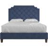 imageNovogratz Eloise Upholstered Platform Bed Frame with Tall 56quot Button Tufted Headboard Queen Navy Blue ChenilleNavy