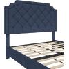 imageNovogratz Eloise Upholstered Platform Bed Frame with Tall 56quot Button Tufted Headboard Queen Navy Blue ChenilleNavy