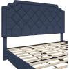 imageNovogratz Eloise Upholstered Platform Bed Frame with Tall 56quot Button Tufted Headboard Queen Navy Blue ChenilleNavy