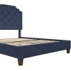 imageNovogratz Eloise Upholstered Platform Bed Frame with Tall 56quot Button Tufted Headboard Queen Navy Blue ChenilleNavy
