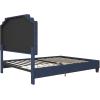 imageNovogratz Eloise Upholstered Platform Bed Frame with Tall 56quot Button Tufted Headboard Queen Navy Blue ChenilleNavy