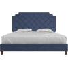 imageNovogratz Eloise Upholstered Platform Bed Frame with Tall 56quot Button Tufted Headboard Queen Navy Blue ChenilleNavy
