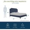 imageNovogratz Eloise Upholstered Platform Bed Frame with Tall 56quot Button Tufted Headboard Queen Navy Blue ChenilleNavy