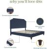 imageNovogratz Eloise Upholstered Platform Bed Frame with Tall 56quot Button Tufted Headboard Queen Navy Blue ChenilleNavy