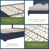 imageNovogratz Eloise Upholstered Platform Bed Frame with Tall 56quot Button Tufted Headboard Queen Navy Blue ChenilleNavy