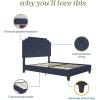 imageNovogratz Eloise Upholstered Platform Bed Frame with Tall 56quot Button Tufted Headboard Queen Navy Blue ChenilleNavy