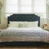 imageNovogratz Eloise Upholstered Platform Bed Frame with Tall 56quot Button Tufted Headboard Queen Navy Blue ChenilleNavy