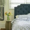 imageNovogratz Eloise Upholstered Platform Bed Frame with Tall 56quot Button Tufted Headboard Queen Navy Blue ChenilleNavy