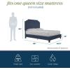imageNovogratz Eloise Upholstered Platform Bed Frame with Tall 56quot Button Tufted Headboard Queen Navy Blue ChenilleNavy