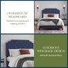 imageNovogratz Eloise Upholstered Platform Bed Frame with Tall 56quot Button Tufted Headboard Queen Navy Blue ChenilleNavy
