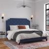 imageNovogratz Eloise Upholstered Platform Bed Frame with Tall 56quot Button Tufted Headboard Queen Navy Blue ChenilleNavy