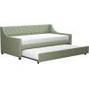 imageNovogratz Her Majesty Upholstered Daybed and Trundle Twin over Twin Grey LinenGreen Linen