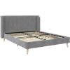 imageNovogratz Holly Upholstered Wingback Bed Frame King Ivory VelvetLight Gray