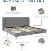 imageNovogratz Holly Upholstered Wingback Bed Frame King Ivory VelvetLight Gray