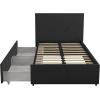 imageNovogratz Kelly Upholstered Bed with Underbed Storage Drawers and Clean Lined Headboard Queen Dark Gray LinenDark Gray Linen