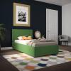 imageNovogratz Kelly Upholstered Bed with Underbed Storage Drawers and Clean Lined Headboard Queen Dark Gray LinenGreen Linen