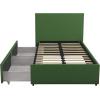 imageNovogratz Kelly Upholstered Bed with Underbed Storage Drawers and Clean Lined Headboard Queen Dark Gray LinenGreen Linen
