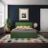 imageNovogratz Kelly Upholstered Bed with Underbed Storage Drawers and Clean Lined Headboard Queen Dark Gray LinenGreen Linen
